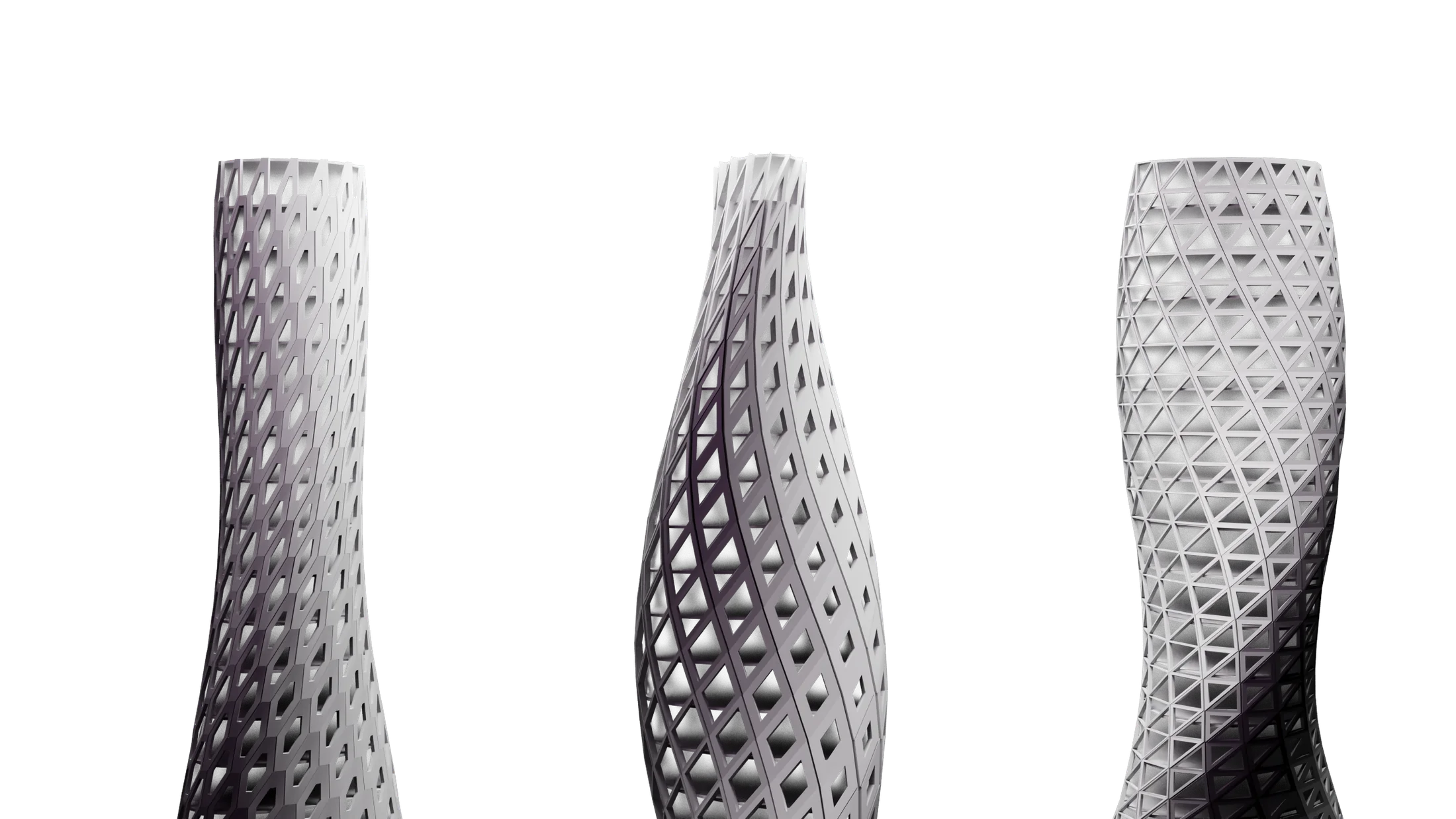Hexagonal, triangular and diamond systems on three towers